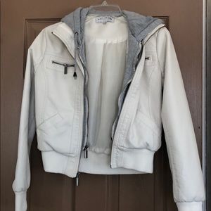 White leather jacket with hoodie